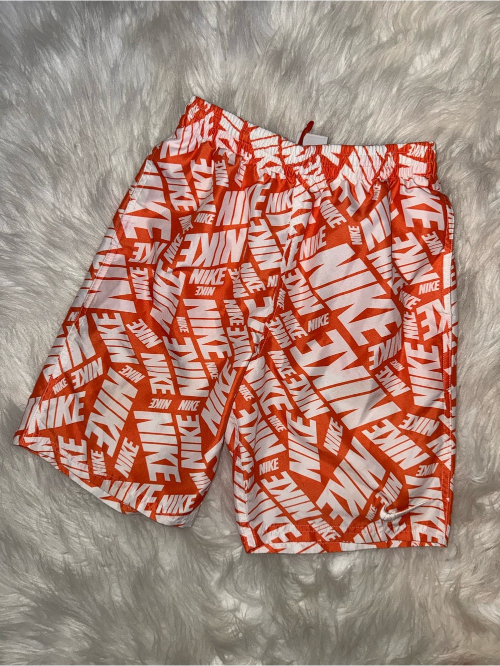 Nike Orange and White Logo Print Athletic Shorts Boys Large 10/12